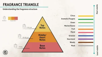 Parfémová pyramida – minimalistická ilustrace vrstev vůně hlava srdce základ