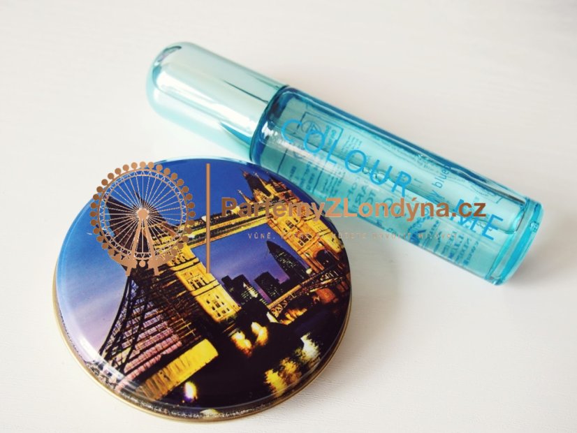 Colour Me Sky Blue dámská parfémová voda 50ml - detail flakonu s odznakem z Londýna